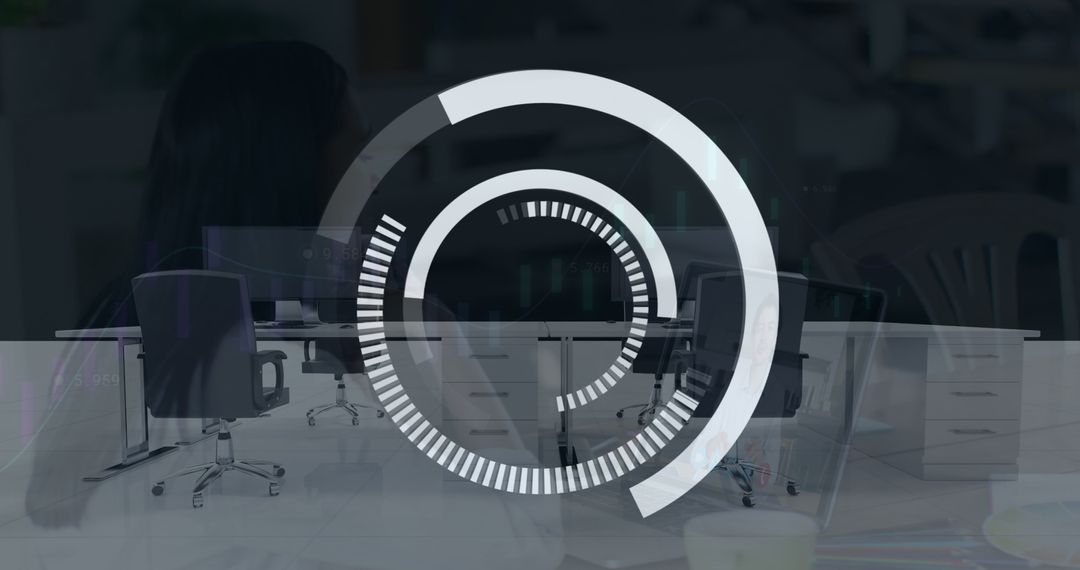 Futuristic Data Security Overlay in Modern Office Setting