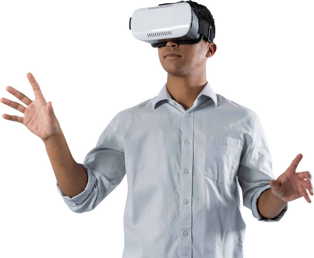 Transparent Man Experiencing Virtual Reality with Headset