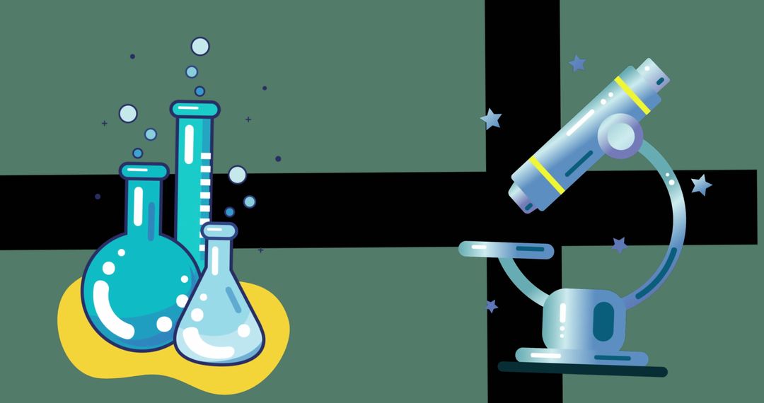 Colorful Laboratory Icons Featuring Flasks and Microscope