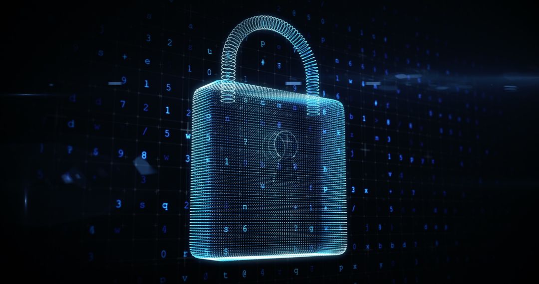 Futuristic Digital Padlock Hologram Symbolizing Cybersecurity