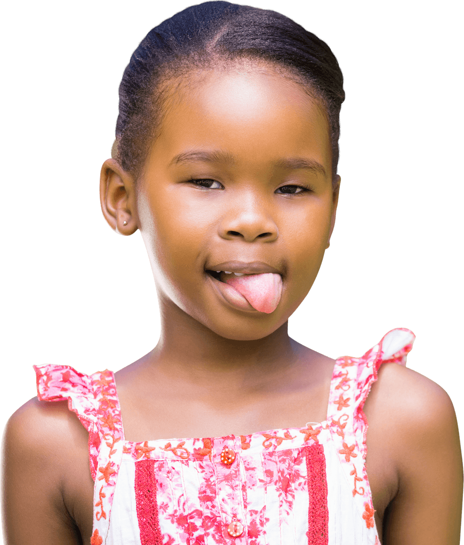 Playful Girl Sticking Out Tongue Isolated on Transparent Background