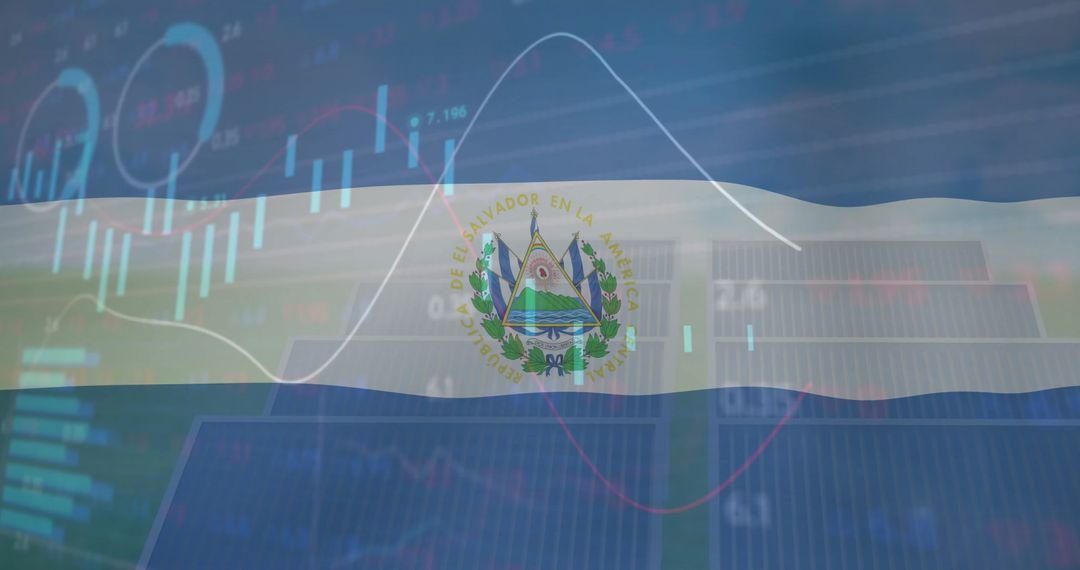 Financial Analytics Overlay on Nicaraguan Flag Symbolizing Economic Trends