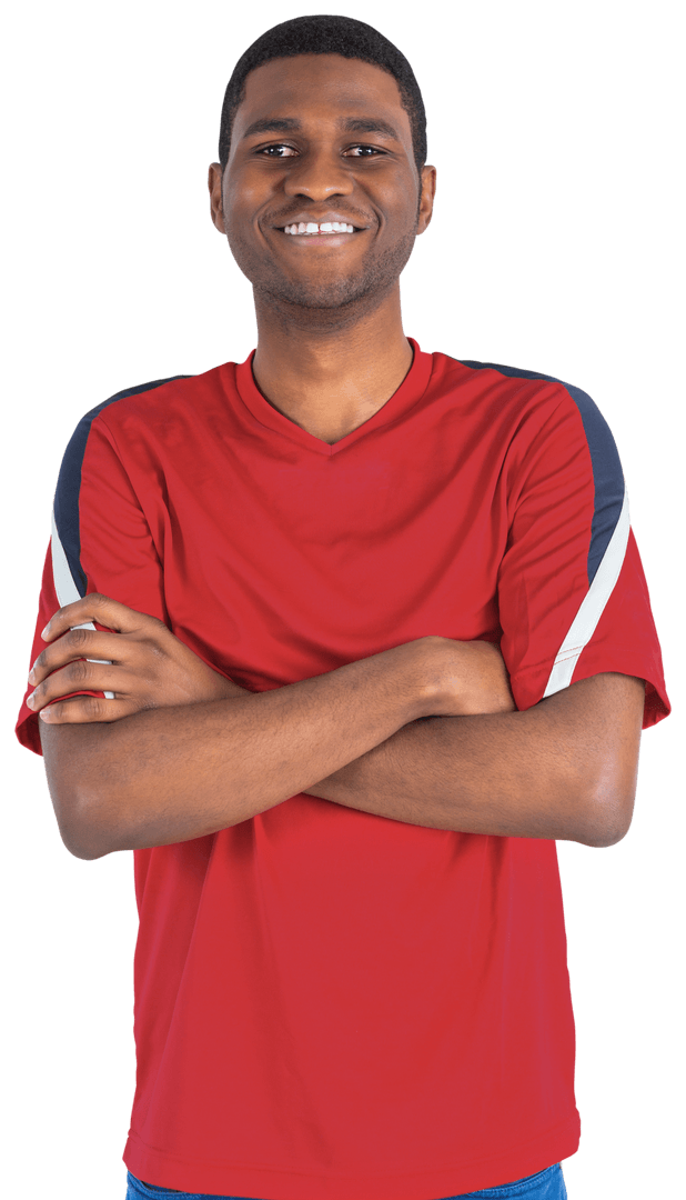 Happy Man in Red Shirt with Confident Pose on Transparent Background