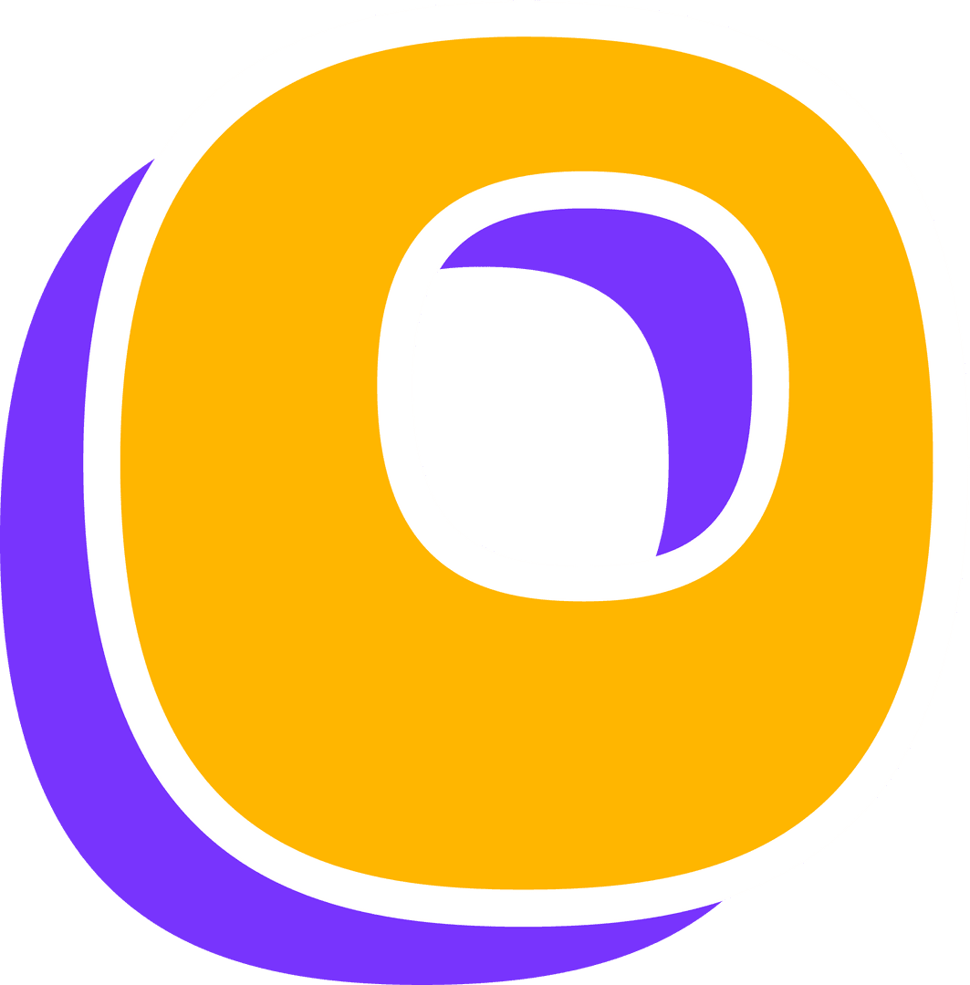Transparent Bold Letter O with Orange Fill and Purple Shadow