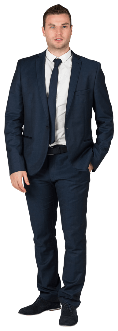 Businessman Wearing Suit with Hand in Pocket Standing Confidently Transparent