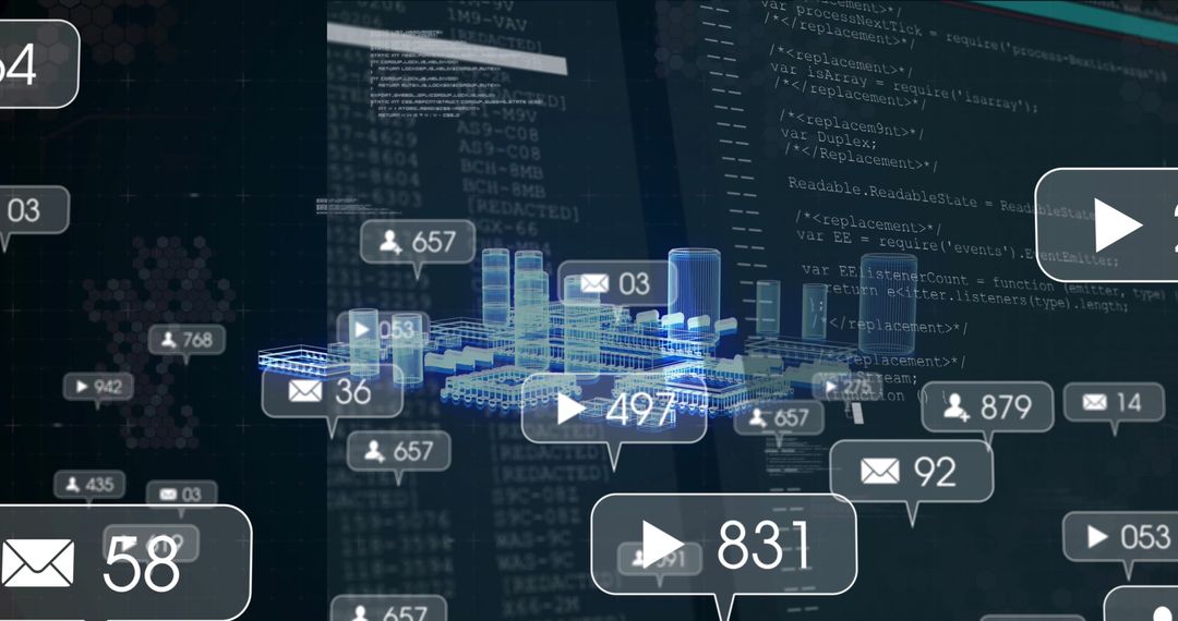 Futuristic Digital Network with Social Media Notifications