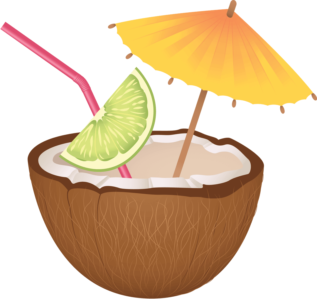 Transparent Coconut Drink with Lime and Umbrella Illustration