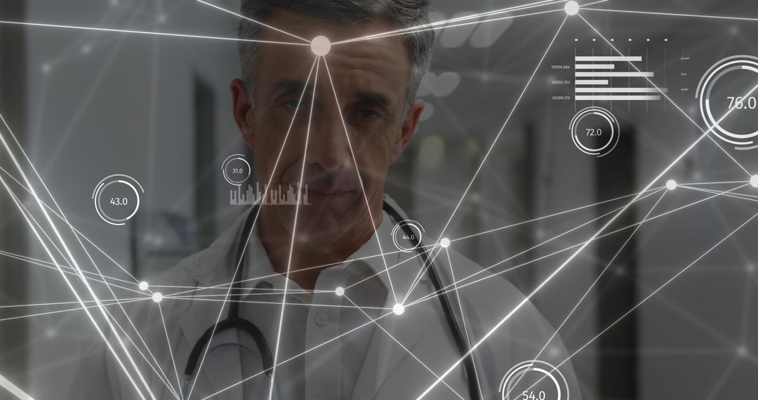 Caucasian Doctor Engaging with Digital Data Interface