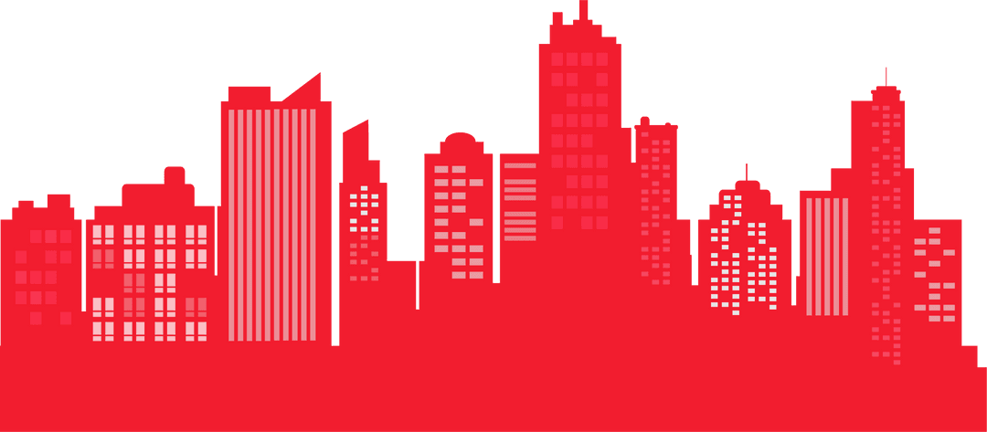 Flat Urban Skyline Silhouette with Modern High-Rise Buildings