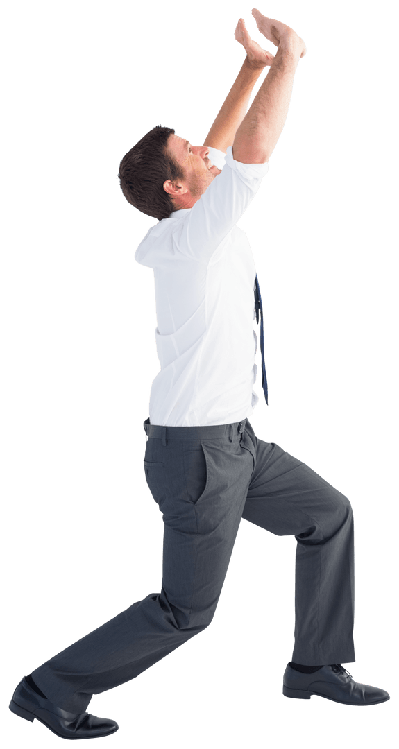 Businessman in Formal Attire Stretching Forward Transparent