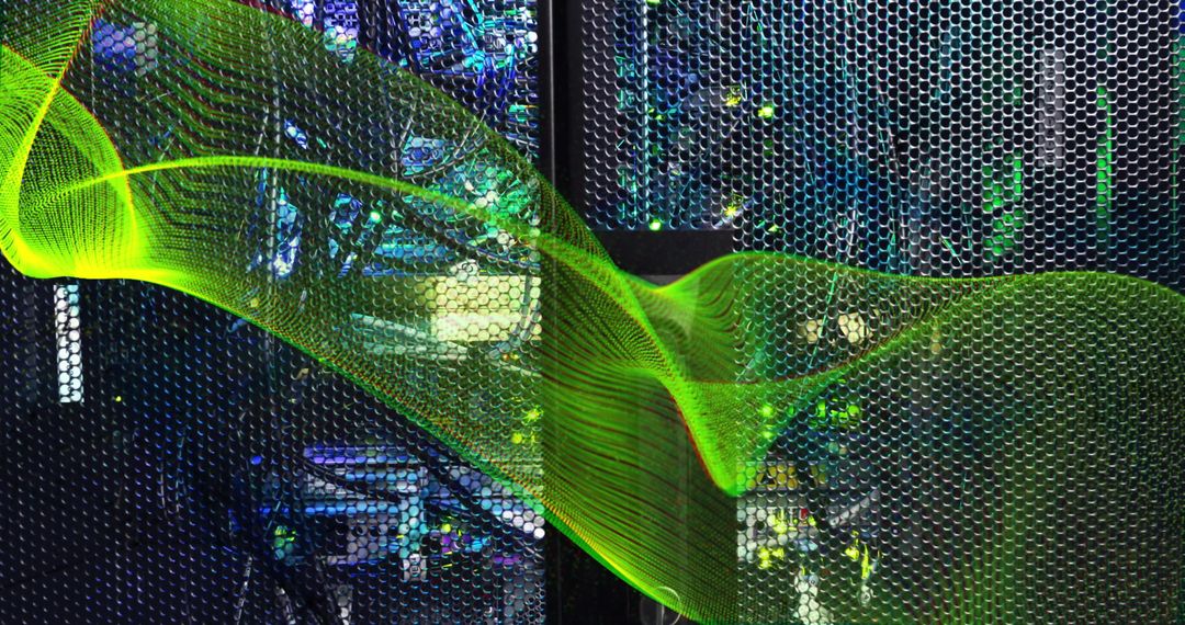 Green Mesh Overlay on Digital Data Processing in Servers