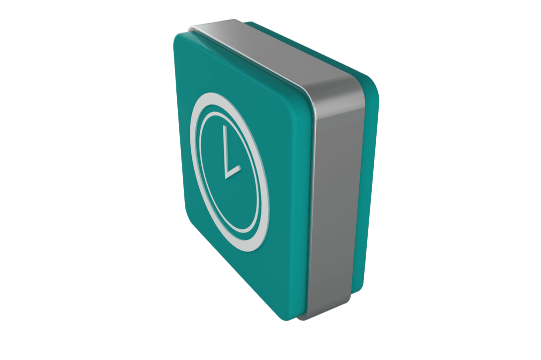 3D Clock Icon on Green Cube with Transparent Background