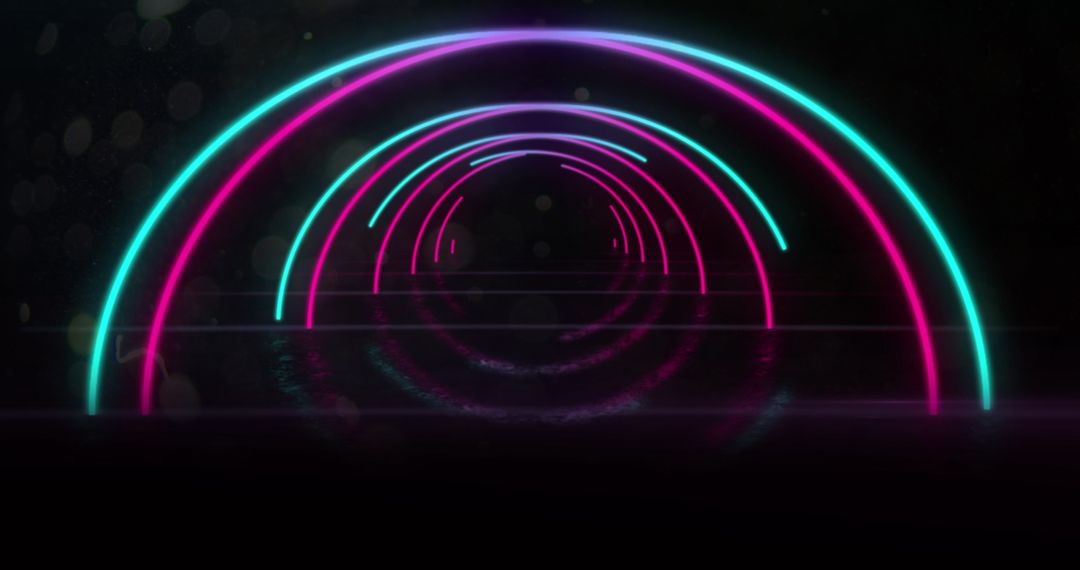 Futuristic Neon Tunnel with Bright Circular Arches