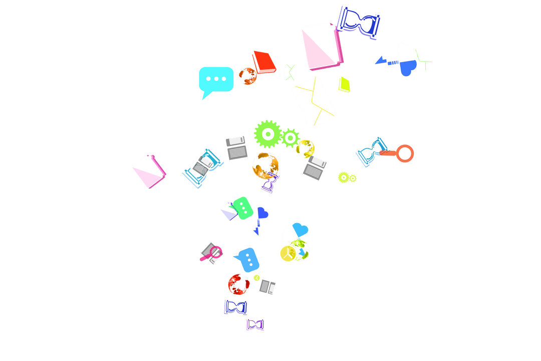 Digital Business and Social Media Icons on Transparent Background