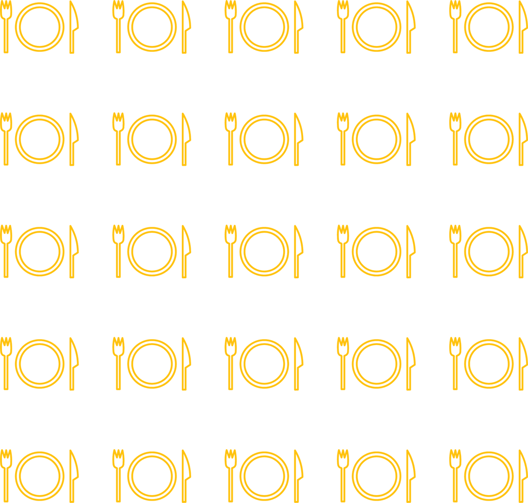 Yellow Cutlery and Plates Pattern on Transparent Background