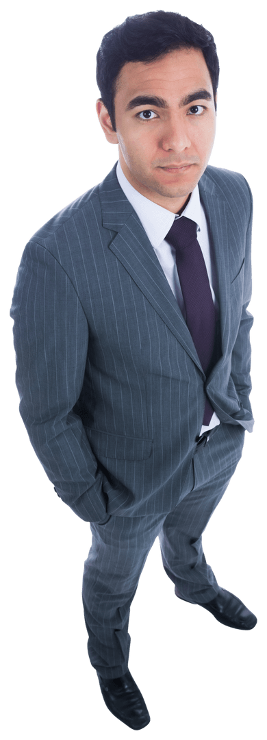 Confident Biracial Businessman in Pinstriped Suit on Transparent Background