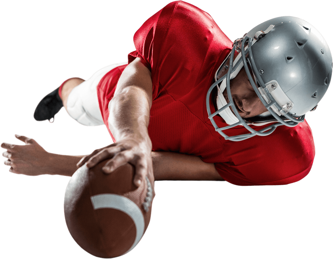 Transparent Football Player in Mid-Stretch Reaching for Ball