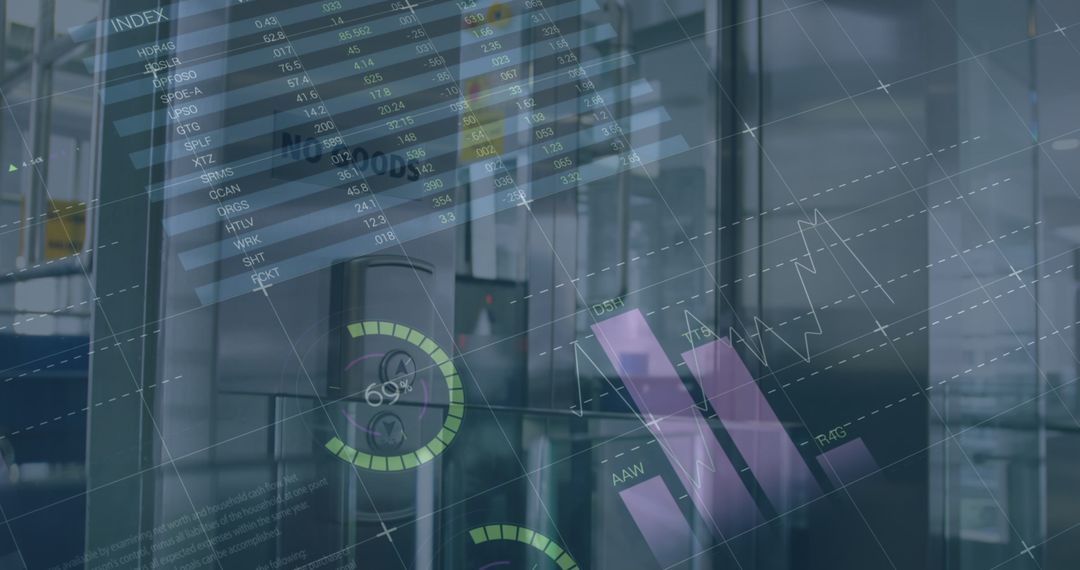 Digital Financial Data Overlay on Office Elevator