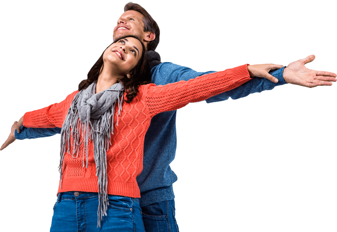 Cheerful Couple Embracing Life with Open Arms Transparent