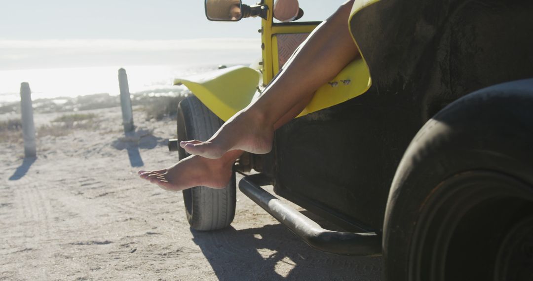 Relaxing at the Beach with Feet out of Car Window on Sunny Day - Free Images, Stock Photos and Pictures on Pikwizard.com