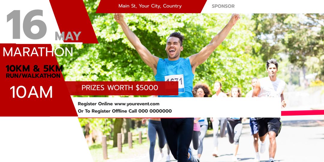 Ecstatic Runner Crossing Finish Line at Local Marathon Event