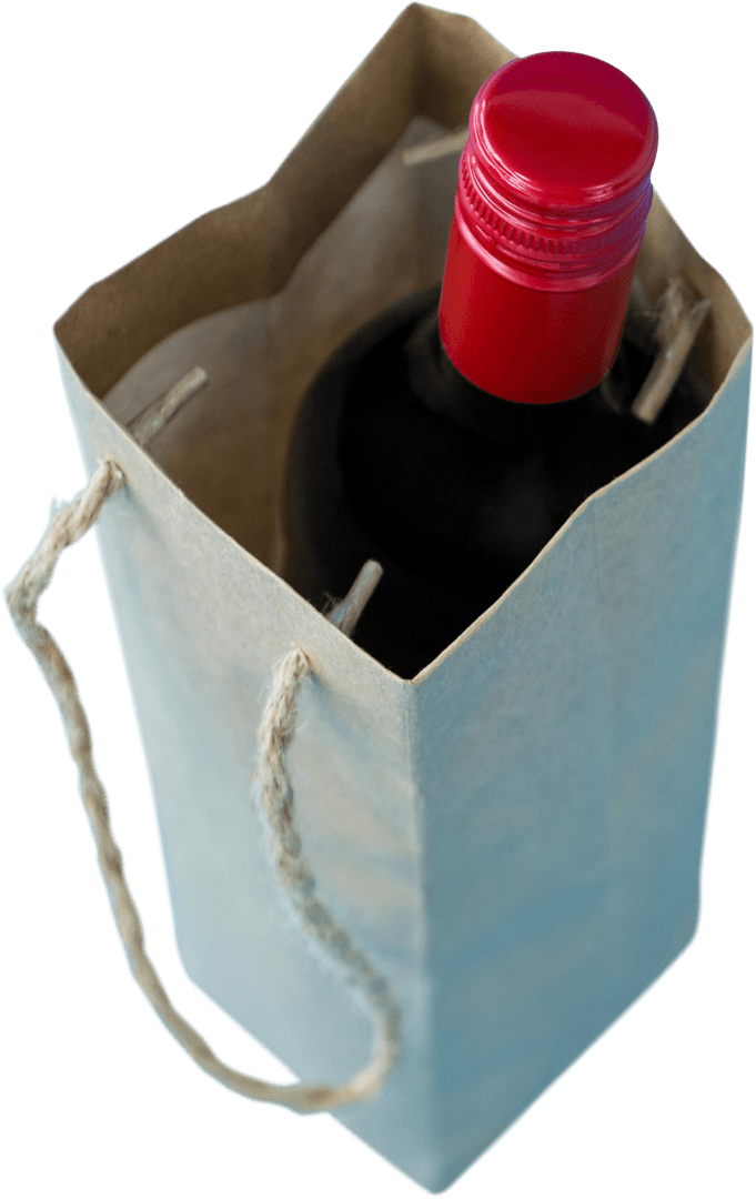 Transparent Shopping Bag with Red Wine Bottle Neatly Packed