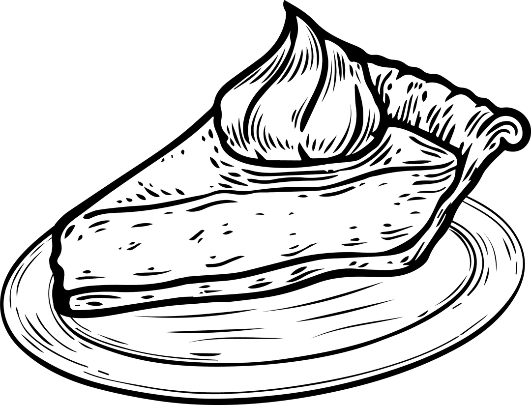 Monochrome Pie Slice with Whipped Cream on Transparent Background