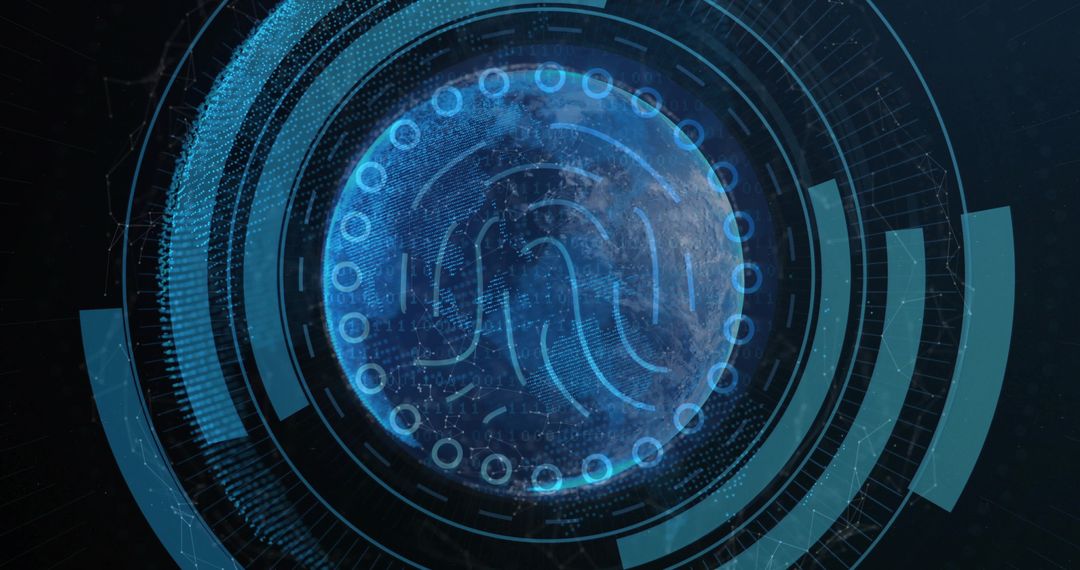 Futuristic Globe with Fingerprint Pattern in Holographic Interface