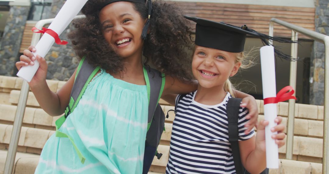 Two Happy Young Girls Celebrating Graduation with Diplomas - Free Images, Stock Photos and Pictures on Pikwizard.com