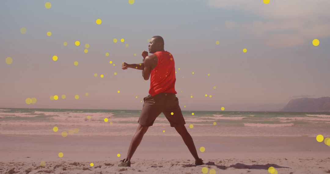 Fitness Enthusiast Stretching on Scenic Beach