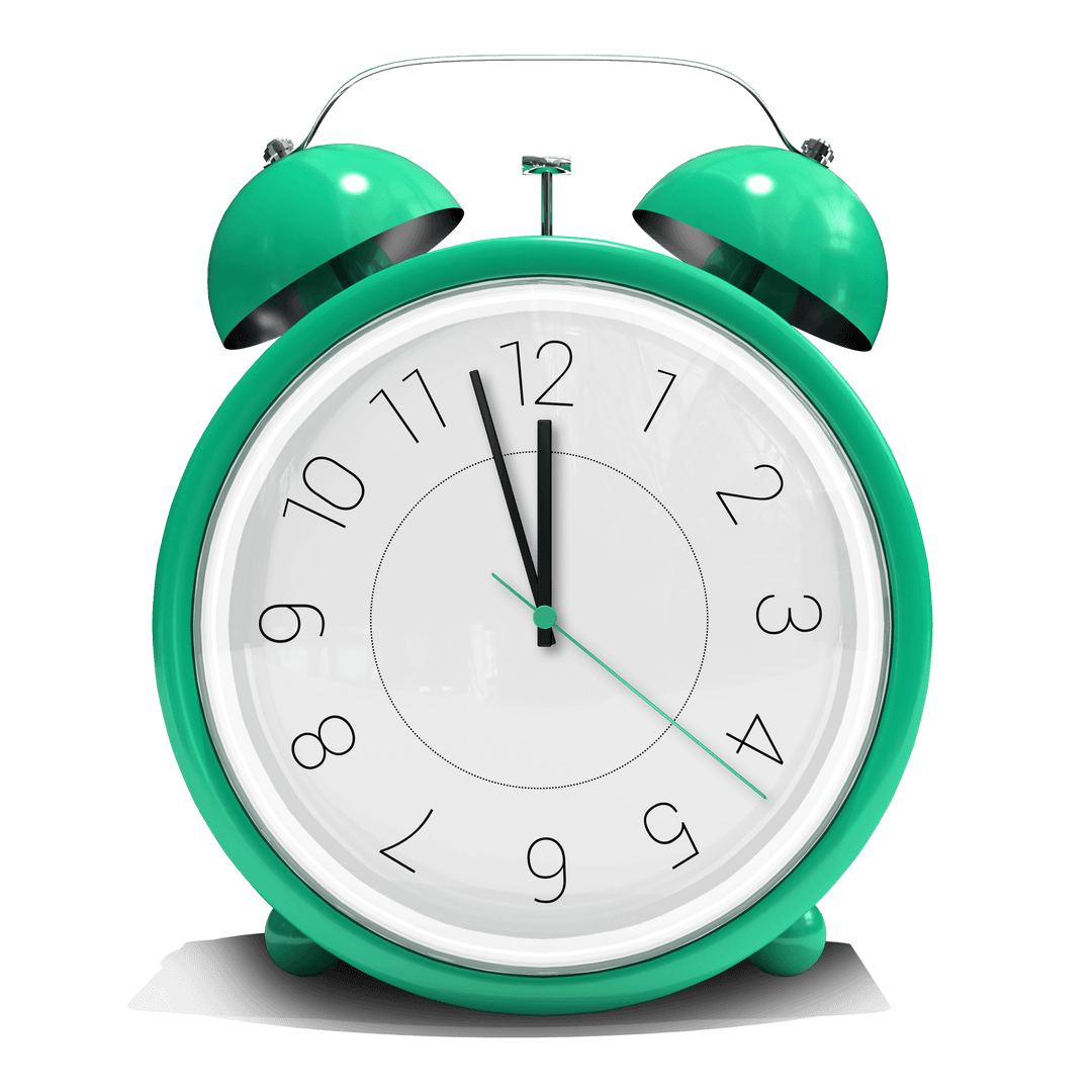 Green Alarm Clock Showing Midnight On Transparent Background