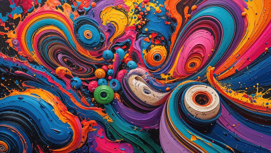 Vibrant swirling colors in crazy fluid paint abstract