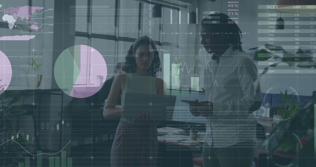 Digital Financial Analysis with Diverse Colleagues in Modern Office