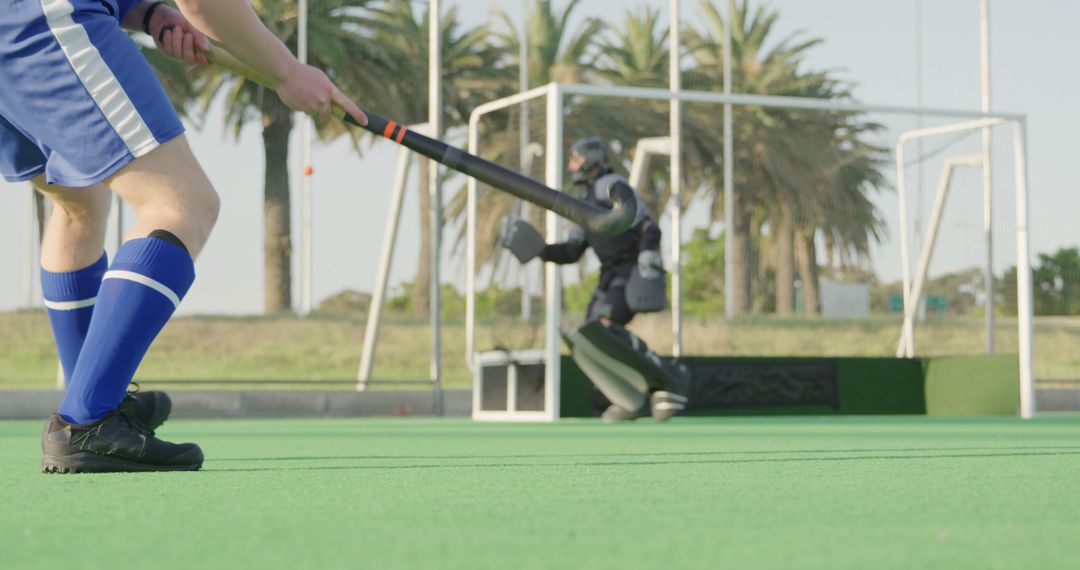 Hockey Player Preparing to Hit Ball During Match - Free Images, Stock Photos and Pictures on Pikwizard.com