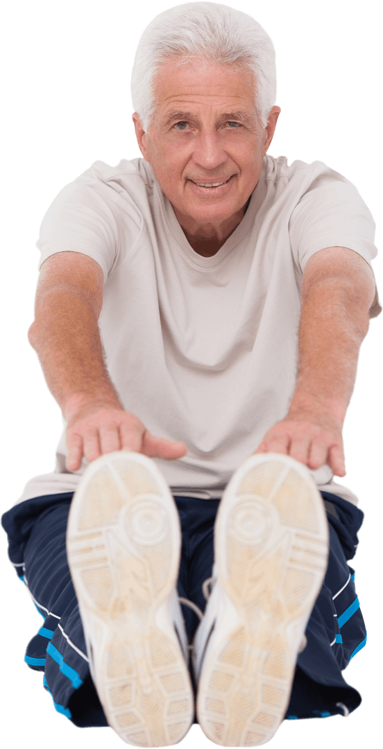 Senior Man Stretching Touching Toes in Transparent Background