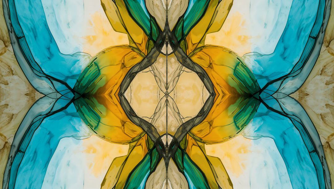 Symmetrical Fluid Design in Vibrant Teal and Yellow