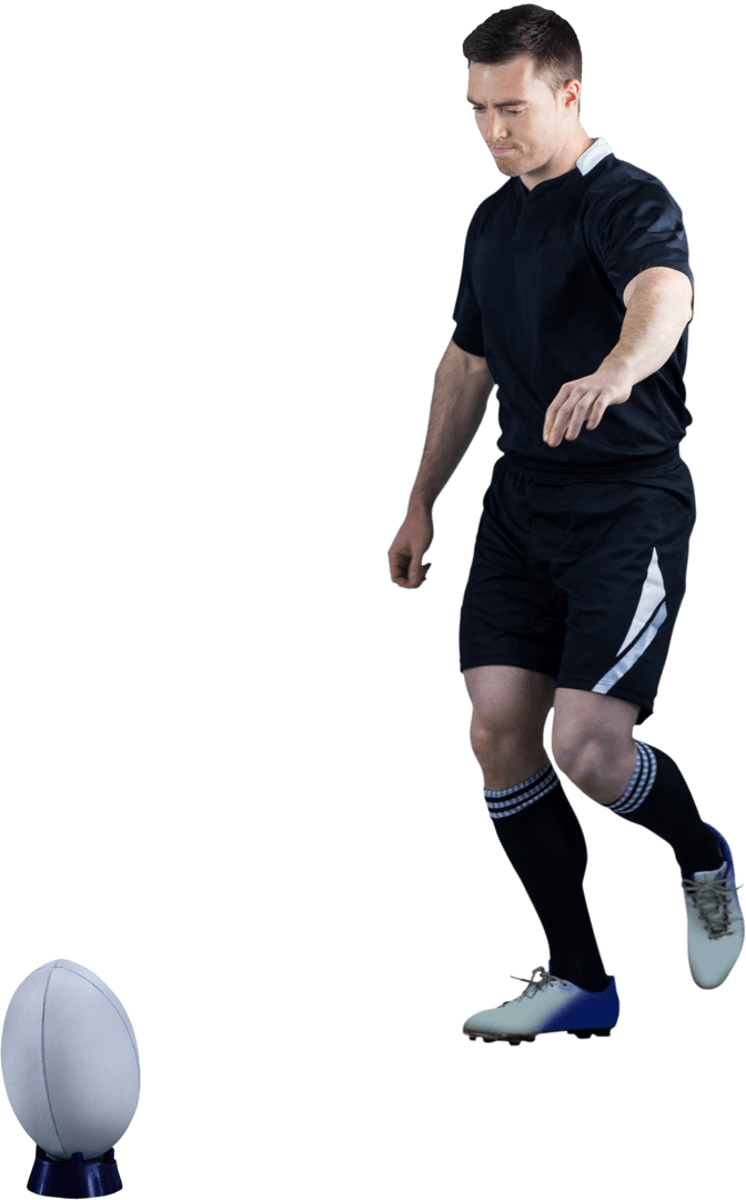 Rugby Player Performing Drop Kick with Determination Transparent Background