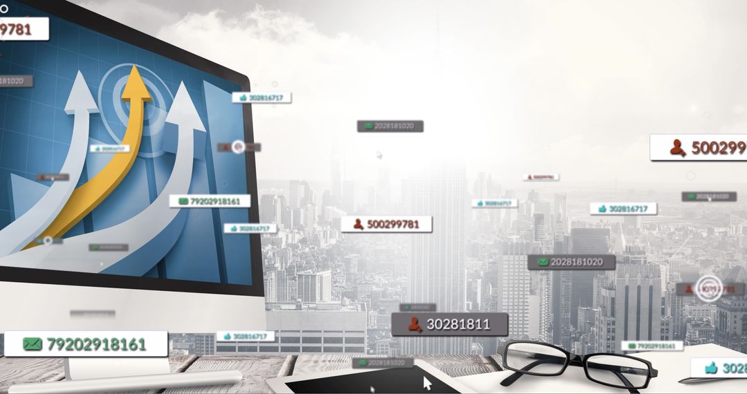 Digital Media Interface Projecting Over Modern Office Landscape