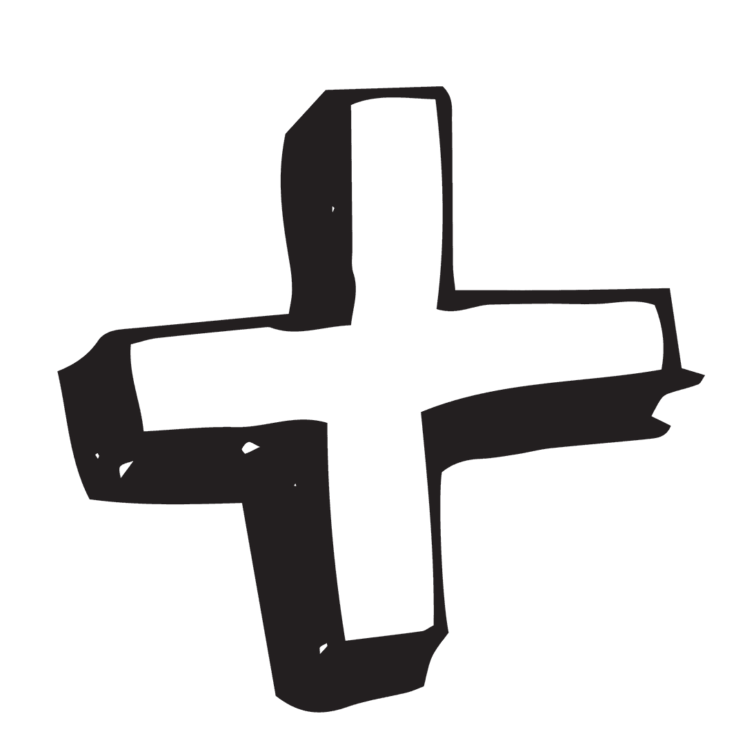 Black Handwritten Plus Sign on Transparent Background