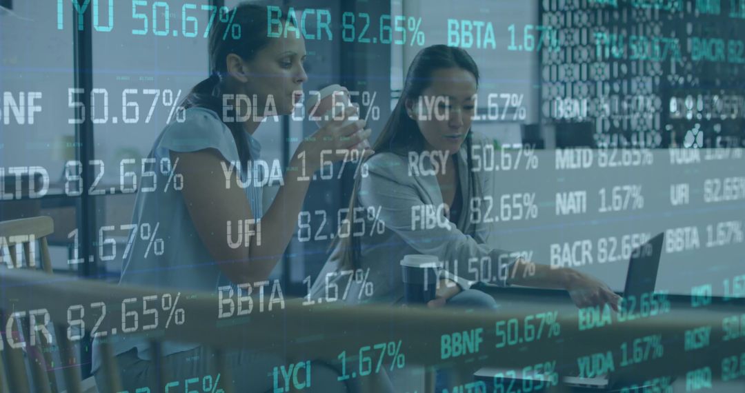 Business Women Analyzing Stock Market Data Overlays