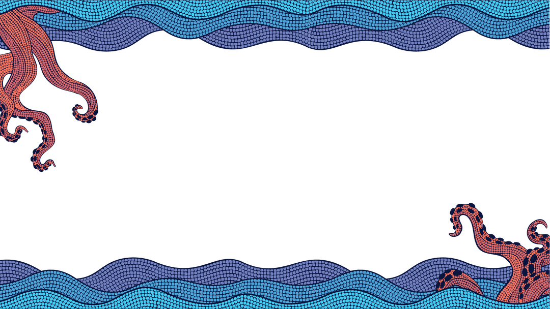 Marine Frame with Octopus Tentacles on Transparent Wave Design Background