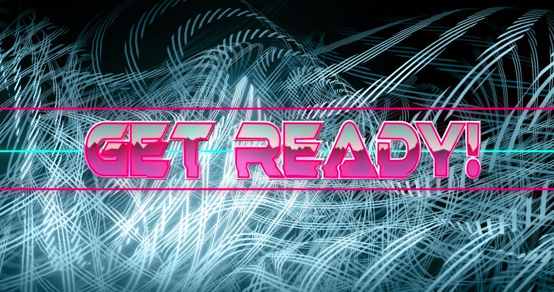 Futuristic Neon Get Ready Text with Digital Glowing Fractal Lines