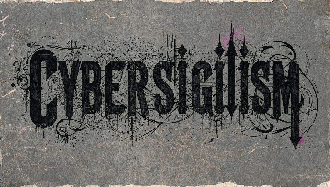 Gothic CYBERSIGILISM Typography on Worn Grey Surface