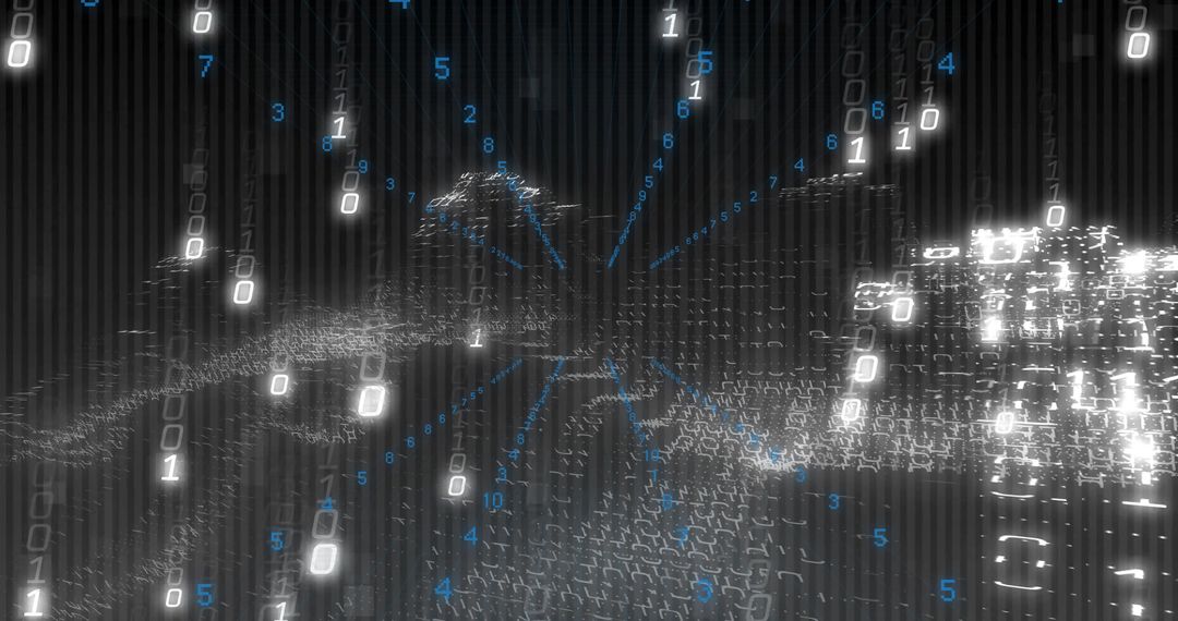 Futuristic Data Stream with Digital Binary Code and Numbers