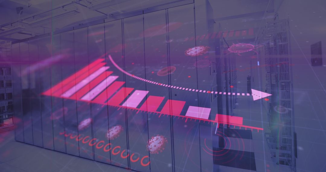 Digital Interface Displaying Virus Graphs in Server Room