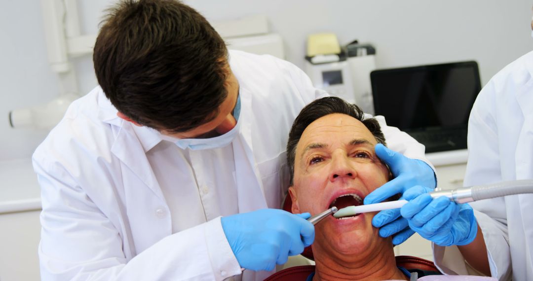 Dentist Treating Middle-Aged Male Patient in Dental Clinic - Free Images, Stock Photos and Pictures on Pikwizard.com