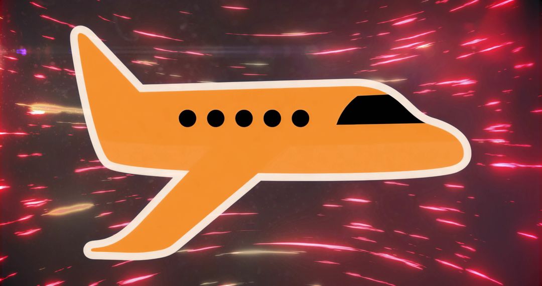 Orange Airplane Icon Gliding Through Futuristic Red Light Trails for Travel Technology