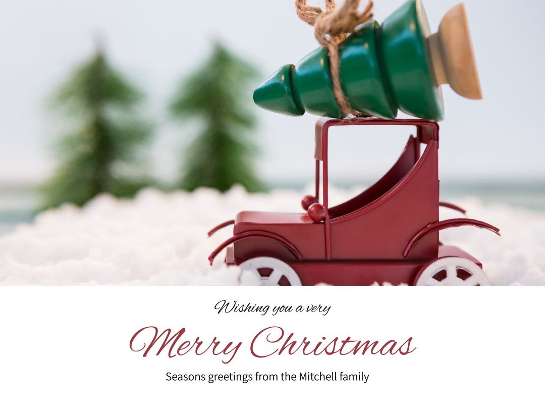 Festive Red Truck with Christmas Tree for Holiday Cards