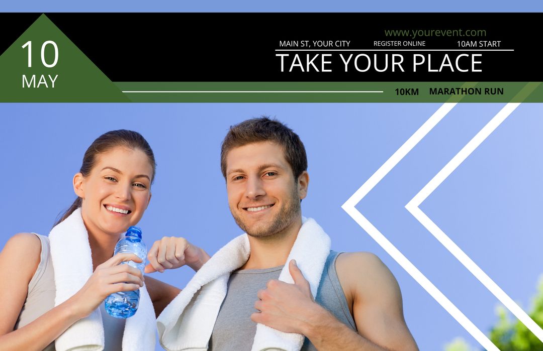 Energetic Couple Preparing for Community Marathon Event