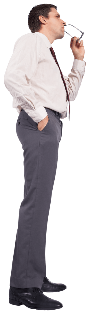 Transparent Thinking Businessman in Formal Attire Contemplates Decision